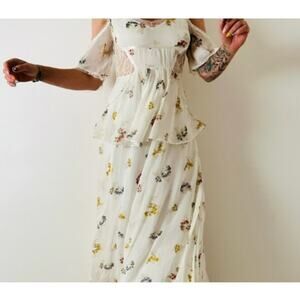 Free People Magnolia Dress 2 Fairy Cottagecore Layered Tiered Lace Sheer